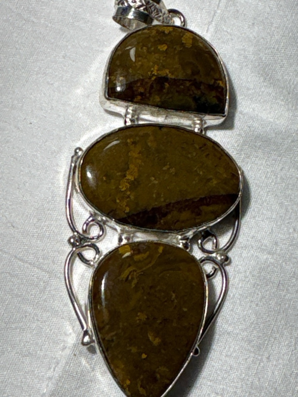 925 Sterling Silver Brown Jasper Large Statement Pendant Multi Stone Dangle